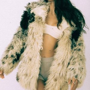 Vintage 1970's MADIGANS Mongolian Sheep Fur Coat - Multicolor Small